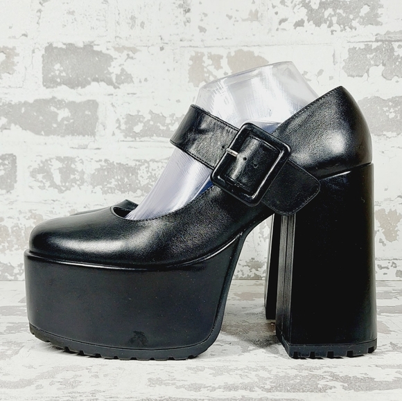 NEW Steve Madden Cadin Mary Jane Black Leather High Chunky Platform Heel T450 - Picture 1 of 12